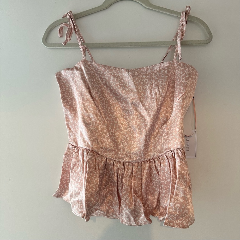 1.State Date Peplum Top Pink Spaghetti Strap Tank - Picture 2 of 6